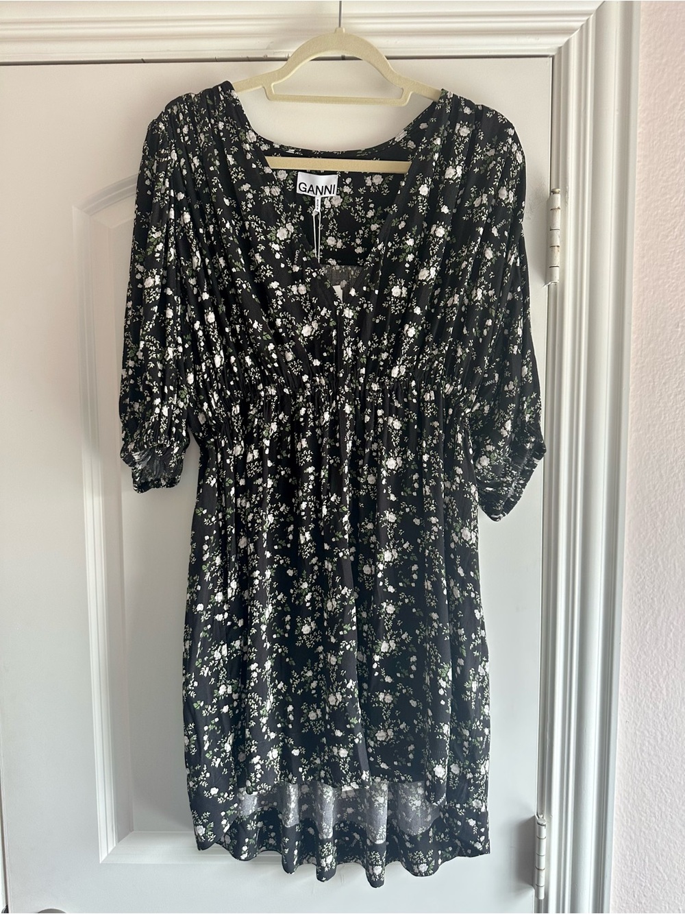 Ganni Black and White Floral Mini Dress - Picture 2 of 8